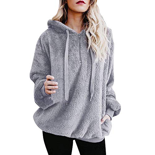 SHOBDW Liquidación Venta Mujer Sudadera con Capucha Suelta Tallas Grandes Jersey de Mujer Jersey otoño Invierno Manga Larga Remata Abrigo cálido(Gris,3XL)