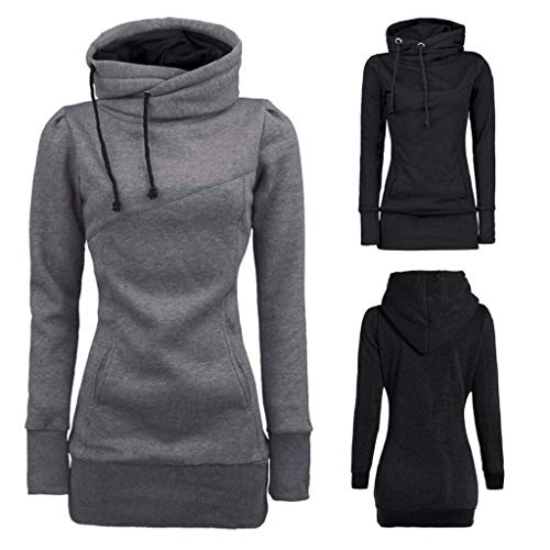 SHOBDW Mujer Liquidación Venta Sudadera con Capucha para de Color sólido Casual Fit Recta Invierno Manga Larga Tops Abrigos Chaqueta Sexy Vestidos Delgados (M, S-Negro)