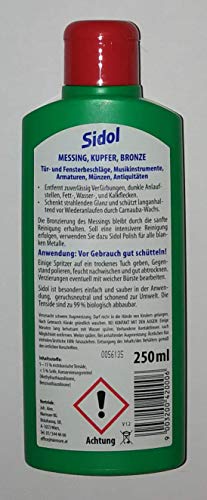 sidol latón cobre bronce 250 ml Pulido fiable para puerta y ventanas, Instrumentos de Música, grifos, monedas, antiquitäten, motocicleta, para cuidado Oldtimer y mucho más. 99% biodegradable.