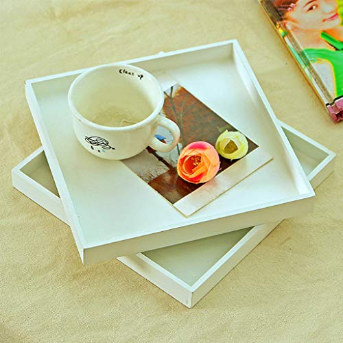 SimpleLife Bandeja de Madera Decorativa Mesa de Café Perfume Living Comedor Cocina Bandeja de Porción Placa de Fruta Apoyos de la Foto Moderna Blanco