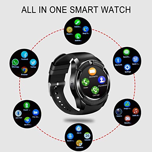 Smartwatch,Impermeable Reloj Inteligente Redondo con Sim Tarjeta Camara Whatsapp,BluetoothTactil Telefono Smart Watch Smartwatches para Android iOS iPhone Samsung Huawei Sony Hombre (Black)