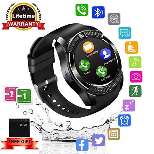 Smartwatch,Impermeable Reloj Inteligente Redondo con Sim Tarjeta Camara Whatsapp,BluetoothTactil Telefono Smart Watch Smartwatches para Android iOS iPhone Samsung Huawei Sony Hombre (Black)