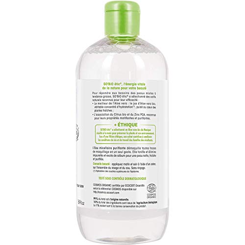 So Bio Etic Agua Micelar Purificante para Pieles Mixtas a Grasas Hydra Aloe Vera Bio 500 ml (1308-009)