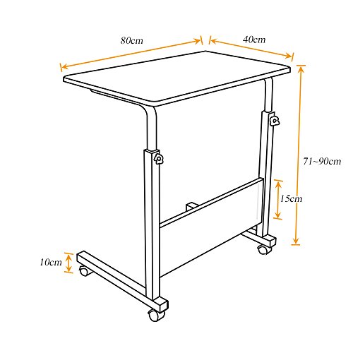 sogesfurniture Mesa Portátil Ordenador Ajustable con Ruedas, 80 * 40cm Mesa sofá Mesa de Escritorio para Cama o Sofá, Arce Blanco 05#1-80MP-BH