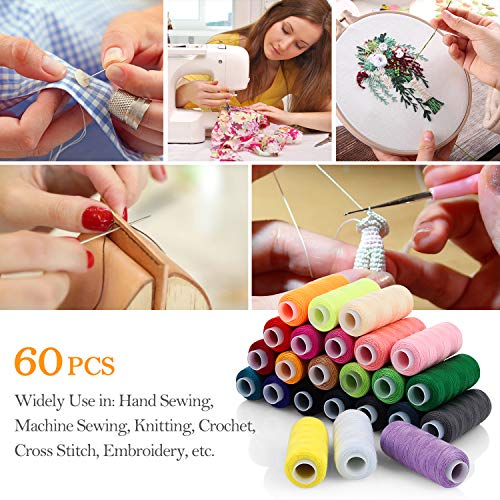 SOLEDI Kit de Costura de Bobinas de 60 Hilos de Colores para Coser, 16 Agujas para Coser y 2 Enhebradores Adecuados para Coser ropa a Mano y a máquina - Acolchado - Bordado - Costura