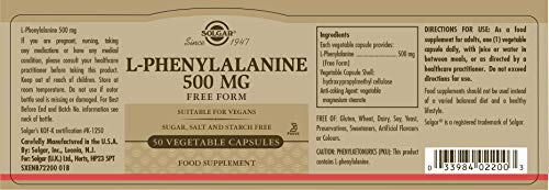 Solgar L-Fenilalanina Cápsulas vegetales de 500 mg - Envase de 50