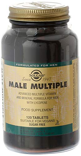 Solgar Male Múltiple, Multinutriente para el Hombre, Con Vitaminas, Minerales y Licopeno, Apto para Veganos, 120 Comprimidos