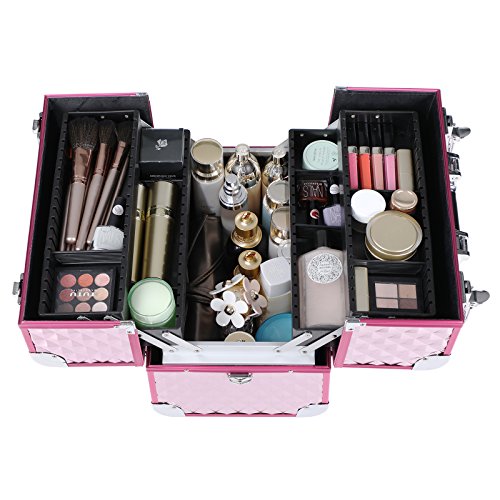 SONGMICS Maletín para Maquillaje de Uso Profesional, Caja de Belleza con 4 Bandejas Extensibles, Uso de Viaje, 36,5 x 24 x 24 cm JBC319P