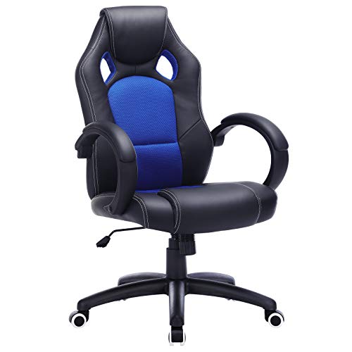 SONGMICS OBG56L Racing - Silla de Escritorio de Oficina Ergonómica Regulable con Ruedas, color Azul