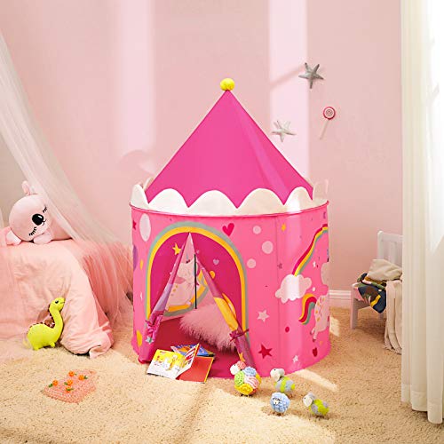 SONGMICS Tienda para Niños, Carpa Infantil, Castillo de la Princesa, Pop Up, Regalo para Niños, para Interior y Exterior, Bolsa de Transporte, Rosa y Amarillo LPT04PY