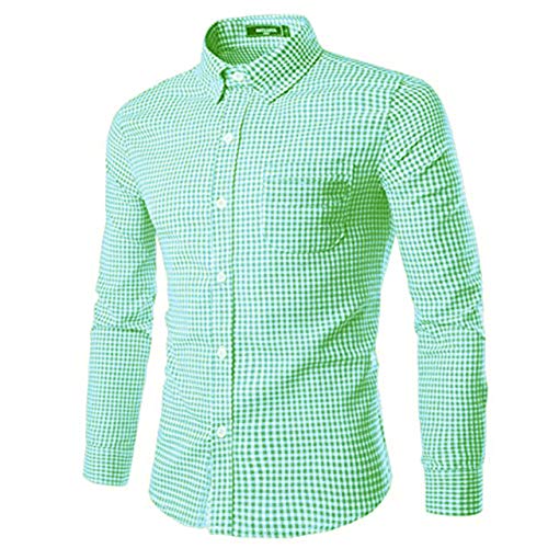 SOOPO Camisa de Manga Larga para Hombres Camisa de algodón con Ajuste Regular para Negocios, Bodas, Verde, XXXL