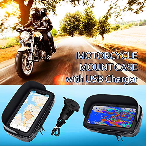 Soporte movil para Moto con Cargador 2.1A Carga rapida Funda Protectora Visera antireflejos Valida para Smartphones hasta 7" Soporte Moto movil sujecion al Manillar irrompible