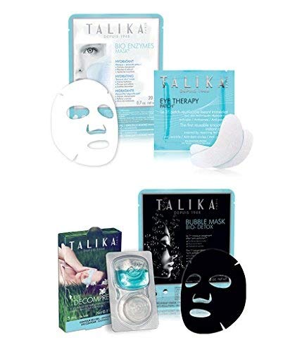 SOS Party Kit- Talika - 4 Máscaras: facial y ojos-Cuidados para el"ANTES" con Mascarilla hidratante+Parches efecto “flash” para los ojos y el “DESPUÉS” con Mascarilla detox+Mascarilla para ojos Relax