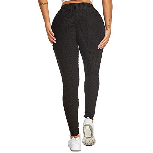 SotRong - Pantalones de yoga para mujer, cintura alta, con fruncido, para gimnasio, control de barriga, levantamiento de glúteos, Primavera-Verano, Mujer, color Negro (, tamaño 34