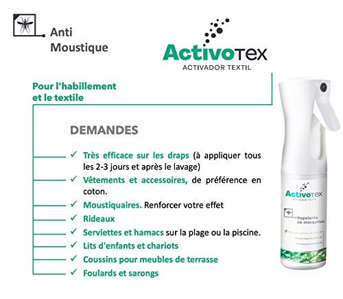 Spray repelente de mosquitos natural | Antimosquitos de larga duración contra picaduras para niños, adultos, perros. | Extracto Natural Citrodiol | Auyentador de mosquitos potente | ACTIVOTEX (185ml)