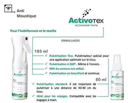 Spray repelente de mosquitos natural | Antimosquitos de larga duración contra picaduras para niños, adultos, perros. | Extracto Natural Citrodiol | Auyentador de mosquitos potente | ACTIVOTEX (185ml)