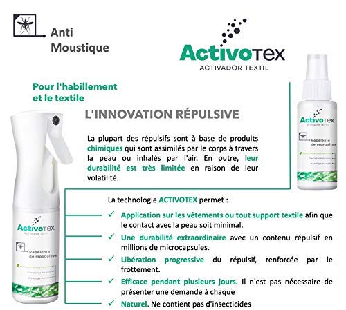 Spray repelente de mosquitos natural | Antimosquitos de larga duración contra picaduras para niños, adultos, perros. | Extracto Natural Citrodiol | Auyentador de mosquitos potente | ACTIVOTEX (185ml)