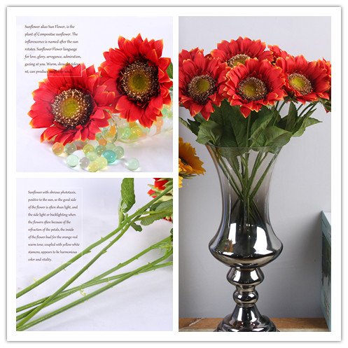 StarLifey Garden Helianthus Girasoles Artificiales 5 Cabezas para la Cocina casera Novia con Flores Decoración Floral (Rojo Naranja)