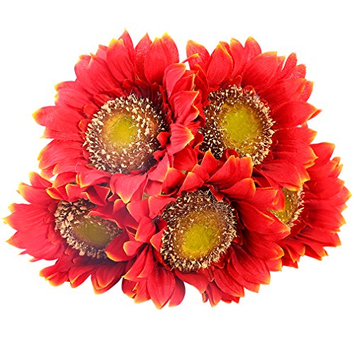 StarLifey Garden Helianthus Girasoles Artificiales 5 Cabezas para la Cocina casera Novia con Flores Decoración Floral (Rojo Naranja)