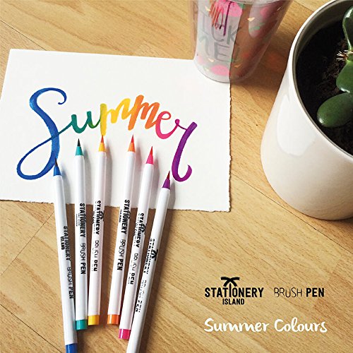 Stationery Island Rotuladores Pincel con Punta de Pincel Real – Rotuladores Acuarelables Colores Verano Pack de 6