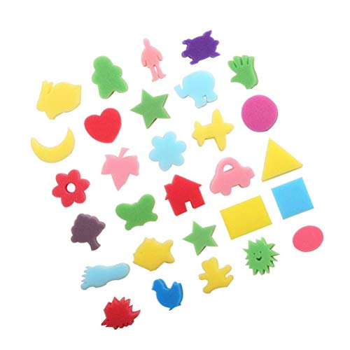 STOBOK 30pcs Pincel de Espuma Herramienta de Pintura Esponja Animal Herramientas de Pintura para niños Pintura Dibujo Manualidades y Bricolaje (patrón Mixto y Color Mezclado)