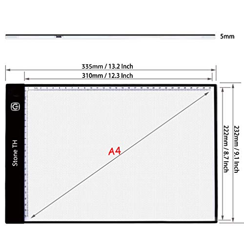 Stone TH Mesa de Luz para Calcar, LED Tableta de Luz Dibujo A4 de Iluminación de la Caja de Alimentación Micro USB Ideal para Animacion Tatoo Dibuja