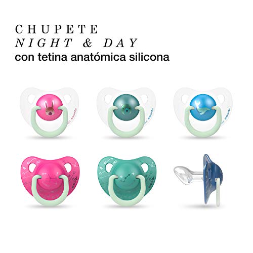 Suavinex - Pack 2 Chupetes Nocturnos para bebés 6-18 meses con Anilla Luminiscente Tetina Anatómica de Silicona Brilla en la Oscuridad, Azul (306809)