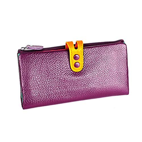 Sucastle Cartera Mujer con Bloqueador RFID, Monedero Varón, Portamonedas, Regalo, Wallet, Vertical, Bolsillo Monedas Botón a presión Tarjetera, Compartimientos,Morado