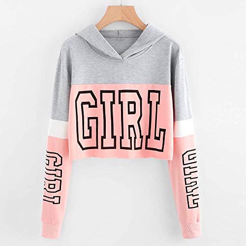 Sudaderas Adolescentes Chicas, Fossen Sudaderas Mujer Tumblr con Capucha - Emoticon Estampado Blusa Tops Camiseta de Manga Larga (Girl - Rosa, S)