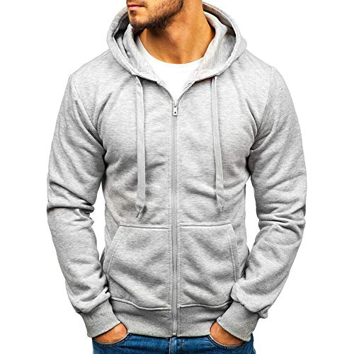 Sudaderas con capucha con cremallera completa para hombre - Casual manga larga sudaderas con capucha colores sólidos sudadera S-2XL Gris gris claro L