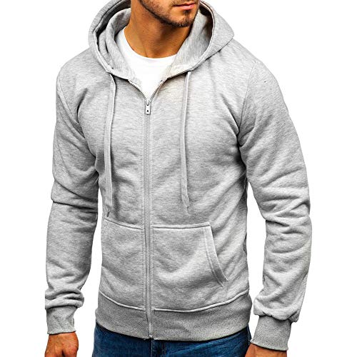 Sudaderas con capucha con cremallera completa para hombre - Casual manga larga sudaderas con capucha colores sólidos sudadera S-2XL Gris gris claro L