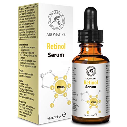 Suero de Retinol para Rostro y Piel 30ml con Vitaminas A y E Puras y Naturales para Todo Tipo de Piel - Suero Antienvejecimiento a Base de Retinol - Frasco de Vidrio