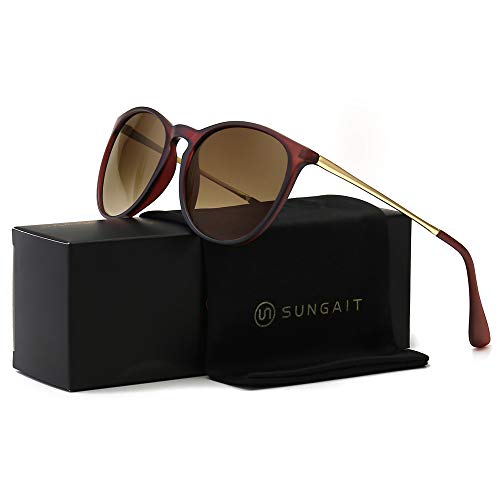 SUNGAIT Gafas de sol Mujer Hombre Clásico Unisex 400 UV Fregar Marrón/Gradiente Marrón 1567