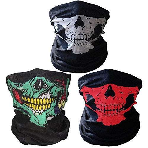 Super Things 3 x Premium multifunción Bandana | Pañuelo con Calavera de Esqueleto Máscaras para Moto Bicicleta Esquí Paintball Gamer Carnaval Disfraz …green/white/red)