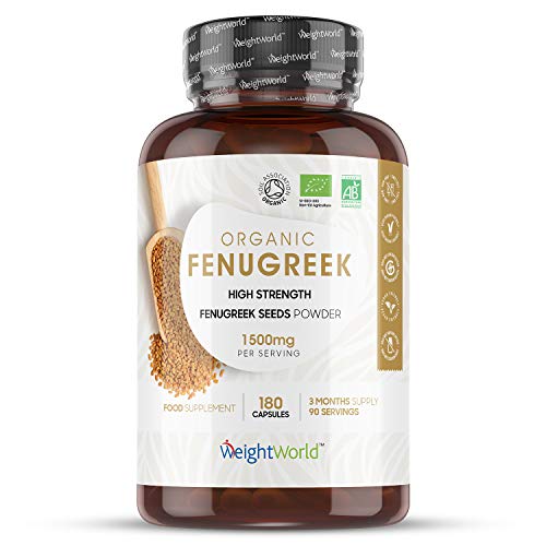 Suplemento Puro Orgánico de Fenogreco Cápsulas 1500mg, 180 Cápsulas | Mejora Sistema Inmunológico, Suplemento Natural para la Lactancia Materna, Control del Peso, Menopausia y Testosterona, Vegano