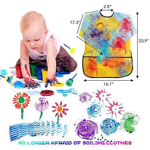 Surplex 42 Piezas Niños Temprano Aprendizaje Esponja Pintura Cepillos Kit, para Niños Pintura DIY Artesanías, Incluye Pinceles de Esponja, Craft Pinceles y Delantal Impermeable con 3 Bolsillos