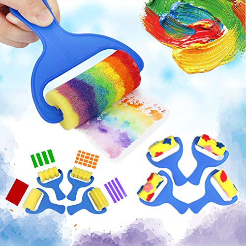 Surplex 42 Piezas Niños Temprano Aprendizaje Esponja Pintura Cepillos Kit, para Niños Pintura DIY Artesanías, Incluye Pinceles de Esponja, Craft Pinceles y Delantal Impermeable con 3 Bolsillos