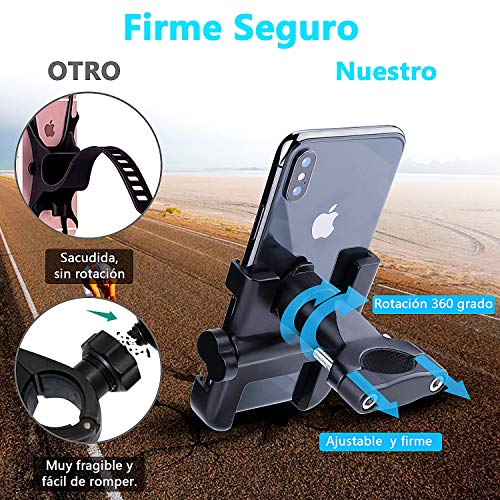 Suxman Soporte Moto Móvil, Bici, Motocicleta Carretera de Aluminio, Anti Vibración con 360° Soporte Universal Antideslizante para iPhone X, 8/7/6s 6 Plus,Samsung Galaxy S9/S8/ S7