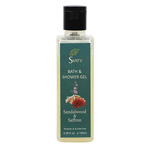 SVATV - Gel de baño y ducha :: Sándalo y azafrán :: 100 ML :: Sin parabenos ni sulfatos :: Hecho a mano :: Certificado Kosher y GMP :: De India