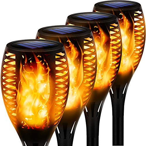 Swonuk Llama Solar Luces, Luces Solares Al Aire Libre, Parpadeo Solar Bailando Luces de la Antorcha A Prueba de Agua Lluminación del Paisaje de Atardecer Encendido/Apagado Automático(4 pcs)