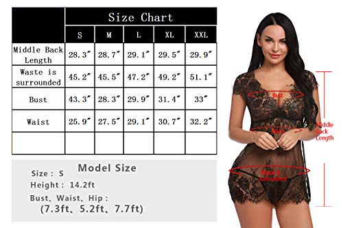 Sykooria Conjunto de lencería de Encaje Sexy Babydoll Nightwear Chemise Deep V- Cuello camisón