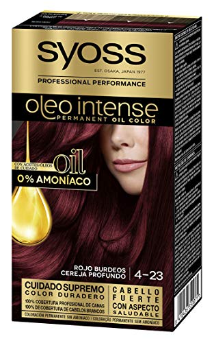 SYOSS Oleo Intense Coloración Permanente Sin Amoníaco, Tono 4-23 Rojo Burdeos - paquete de 3