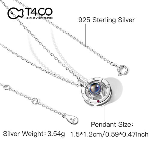 T400 Plata de Ley 925 Collar I Love You 100 Idiomas Te Amo Proyección Collar Colgante,Cadeaux pour Femmes Filles,40+3CM