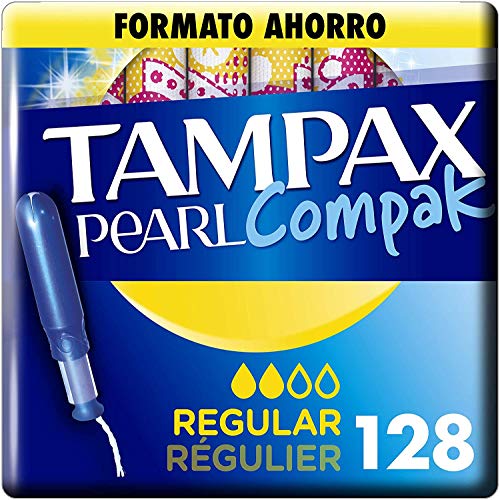 Tampax Pearl Compak Pearl Regular, Tampón con aplicador, ofrece comodidad, protección y discreción, 128 unidades