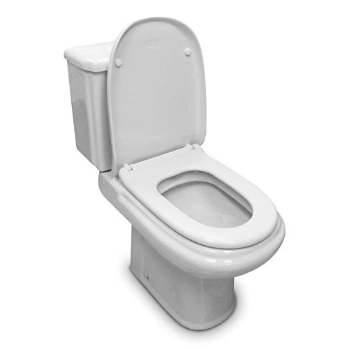 TAPA WC COMPATIBLE | DAMA - DAMA RETRO ROCA | ASIENTO INODORO | BISAGRA AJUSTABLE | FÁCIL INSTALACIÓN Y LIMPIEZA | MUY RESISTENTE | BLANCO | 45 x 34 x 4,5 cm