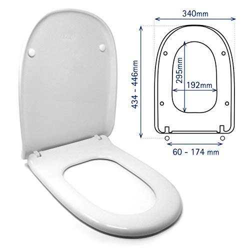 TAPA WC COMPATIBLE | DAMA - DAMA RETRO ROCA | ASIENTO INODORO | BISAGRA AJUSTABLE | FÁCIL INSTALACIÓN Y LIMPIEZA | MUY RESISTENTE | BLANCO | 45 x 34 x 4,5 cm