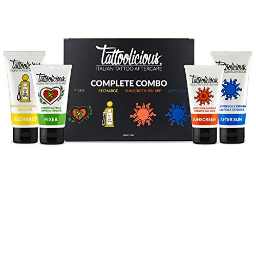 Tattoolicious COMPLETE COMBO - FIXER 75ml + RECHARGE 100 ml + SUNSCREEN 50+ SPF 75 ml + AFTER SUN 100 ml