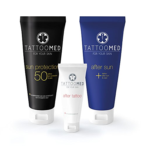 TattooMed Tattoo Protection Pool Kit - Set de Ahorro (Protección Solar FPS50 100ml, After Sun 100ml y After Tattoo 25 ml)