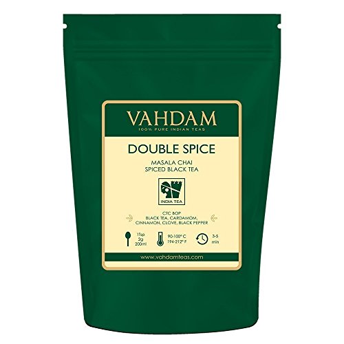 Té Chai Masala de dos especias (100 tazas), FUERTE Y PICANTE, Ingredientes 100% N, Té Negro, Cardamomo, Canela, Clavo, Pimienta Negra, Chai Latte, Mezclado y Envasado en Source en India, 200gr