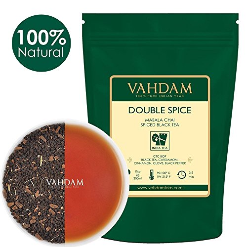 Té Chai Masala de dos especias (100 tazas), FUERTE Y PICANTE, Ingredientes 100% N, Té Negro, Cardamomo, Canela, Clavo, Pimienta Negra, Chai Latte, Mezclado y Envasado en Source en India, 200gr